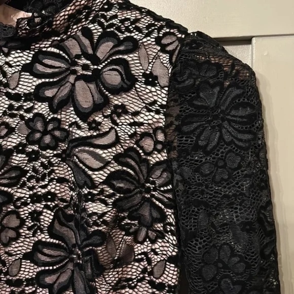 Eliza J Long Sleeve Mock Neck Fit & Flare Lace Dress in Black Size 2 - Picture 7 of 14